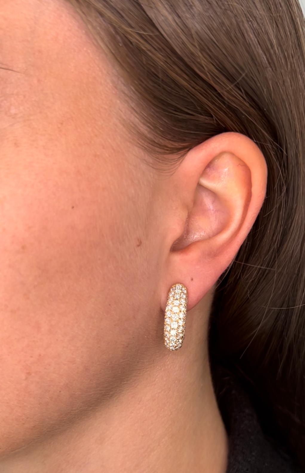 Women's 18KT Yellow Gold Natural Diamonds Multi Row Huggies Earrings  For Sale