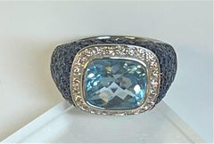 18KW 5.9ct Blue Topaz, Blue Sapphire & Diamond Ring