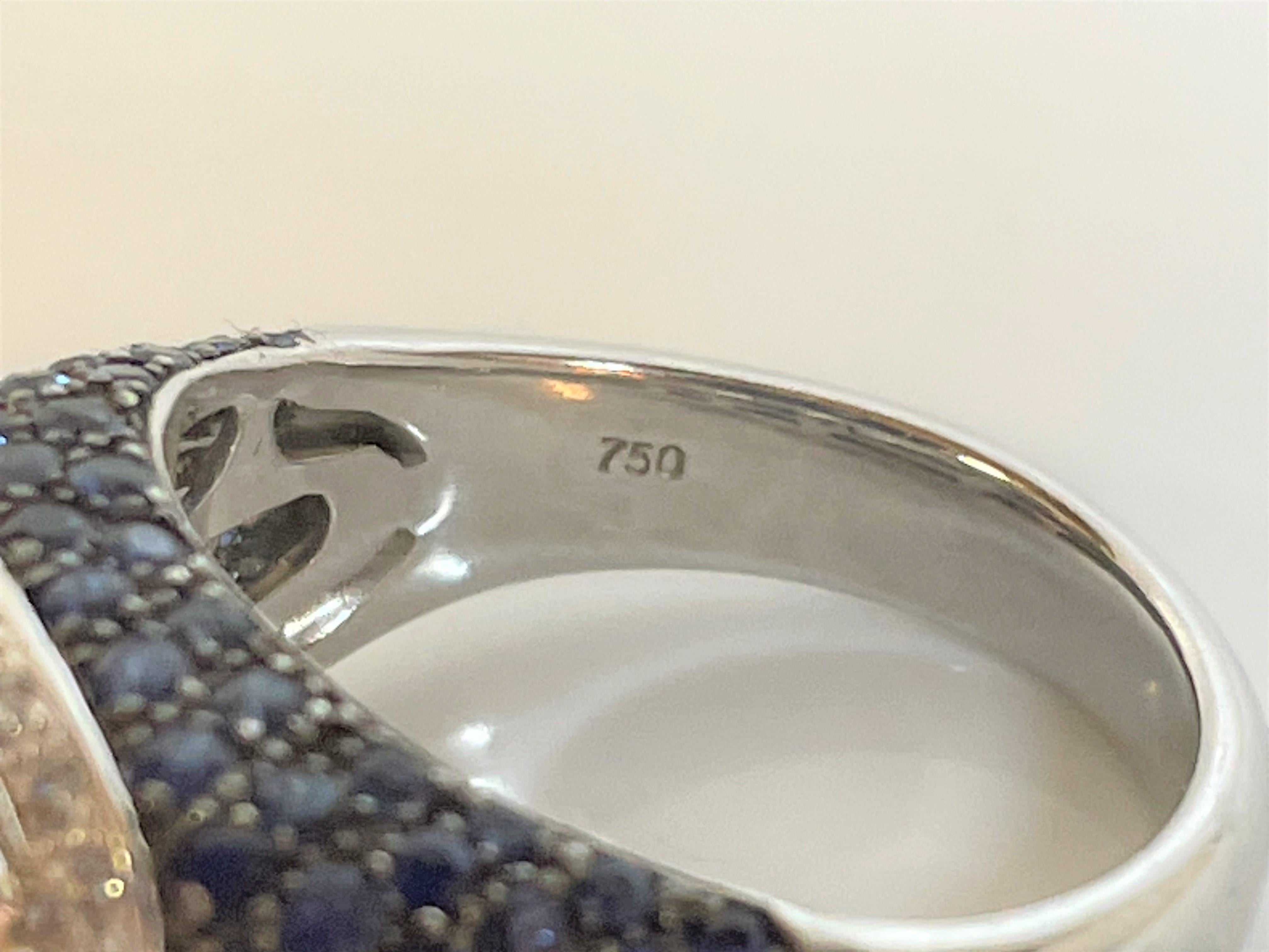 18KW 5.9ct Blue Topaz, Blue Sapphire & Diamond Ring For Sale 2