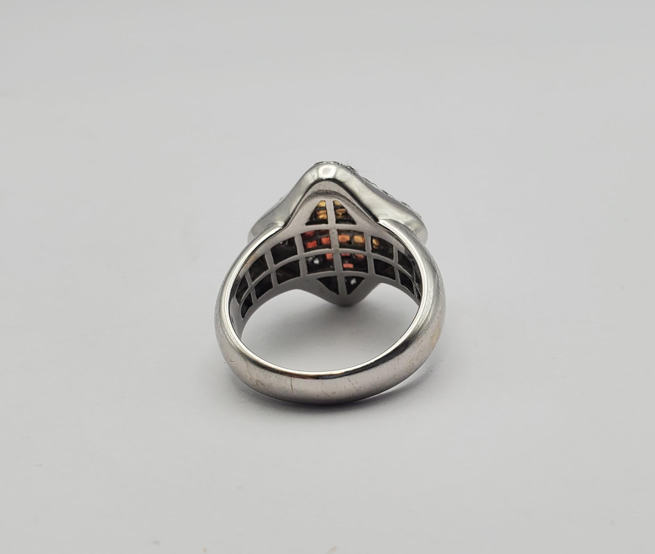 Women's or Men's 18KW Chameleon Ombre Gradient Ruby, Citrine & Tsavorite Garnet Ring For Sale