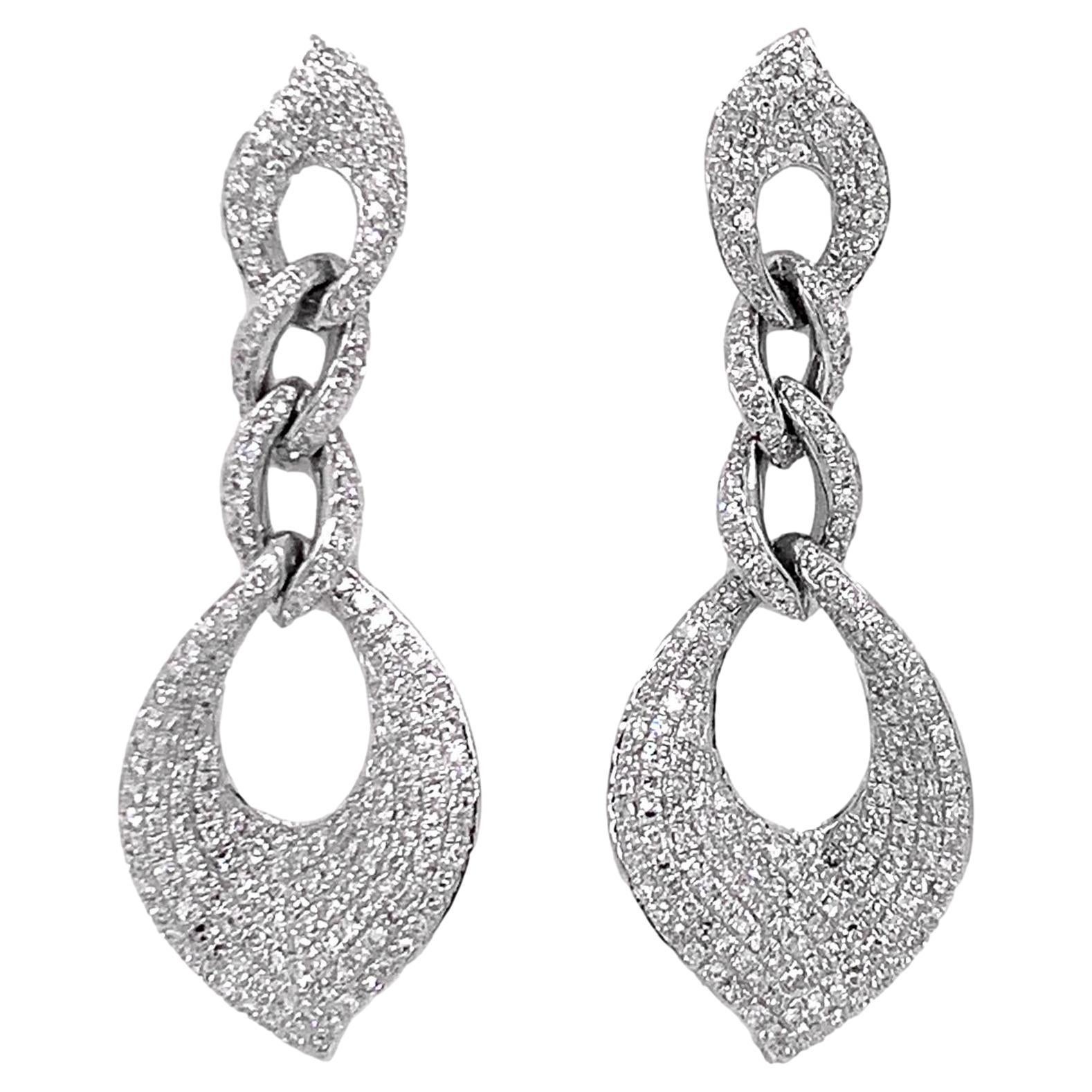 18KW Dangling Diamond Earrings For Sale