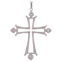 Antique 18KW Diamond Cross Pendant on Chain