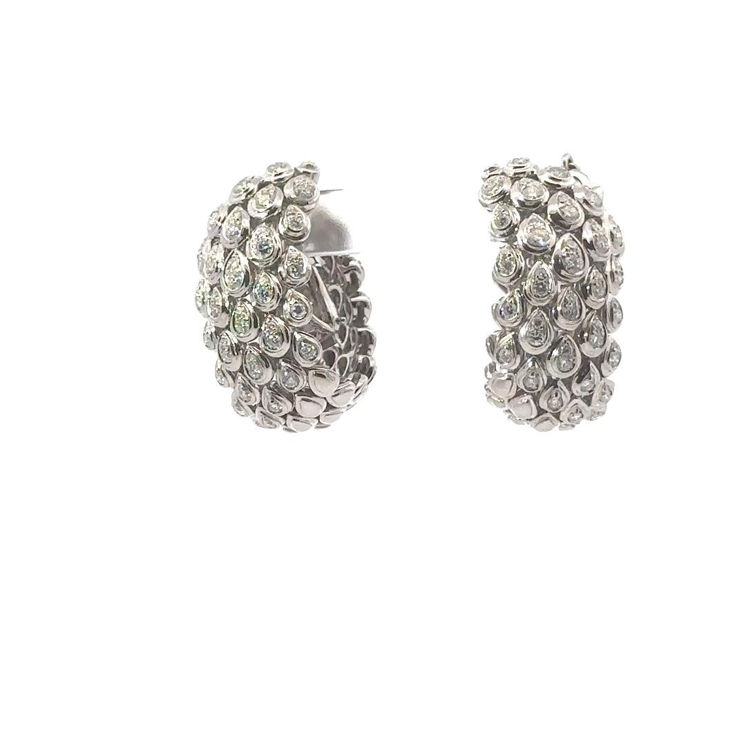 Women's or Men's 18KW Faraone Italy 1980s Hoop Diamond Earrings For Sale