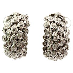 Used 18KW Faraone Italy 1980s Hoop Diamond Earrings