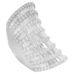 18KW Fifteen Row Round and Baguette Cut Full Finger Ring