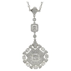 Collier orné de diamants pavés 18 carats avec mosaïque au centre et chaînes en diamants pavés