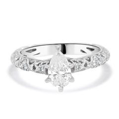 Anello di fidanzamento con diamante filigranato a forma di pera da 18KW