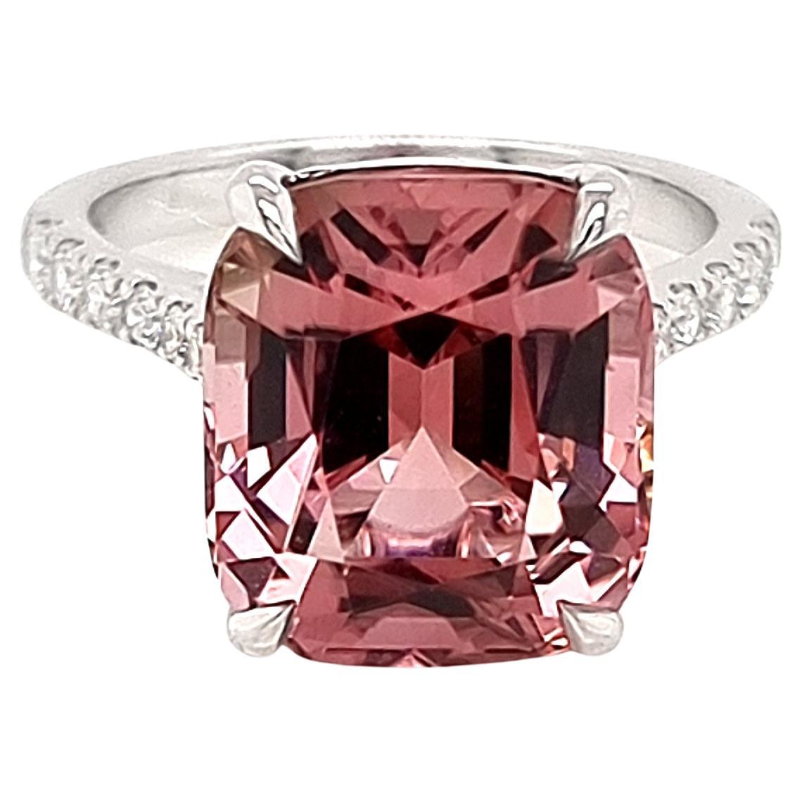 18KW Ring with Accent White Diamonds and a Mozambique Orange-Pink Tourmaline