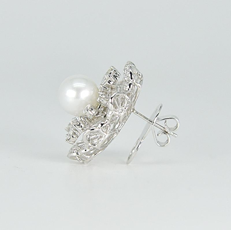 Victorian 18 Karat White Gold South Sea Pearl Diamond Earrings For Sale