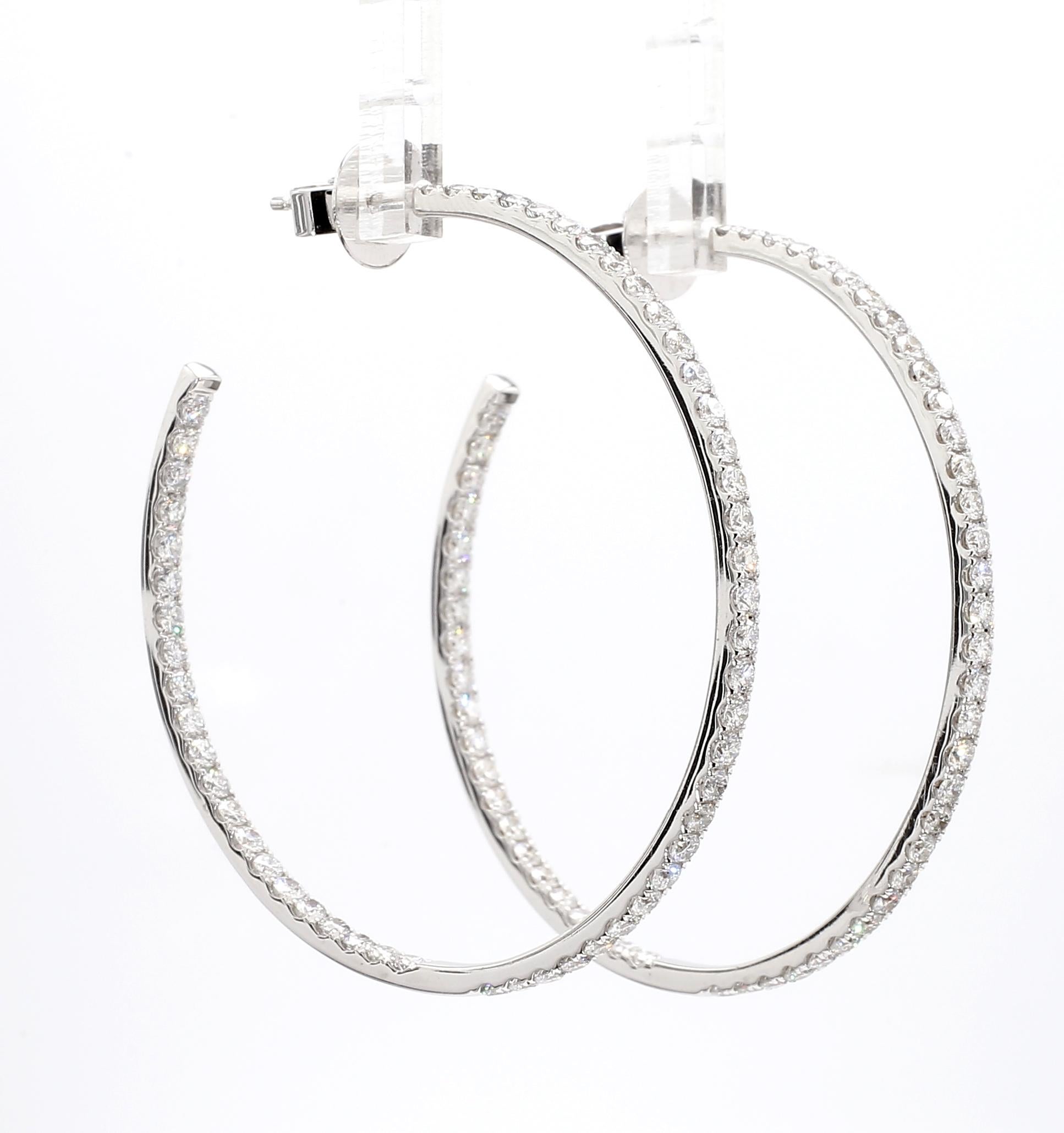 18KWG 2 Inch 4 CTS Diamond Hoop Earring For Sale 5