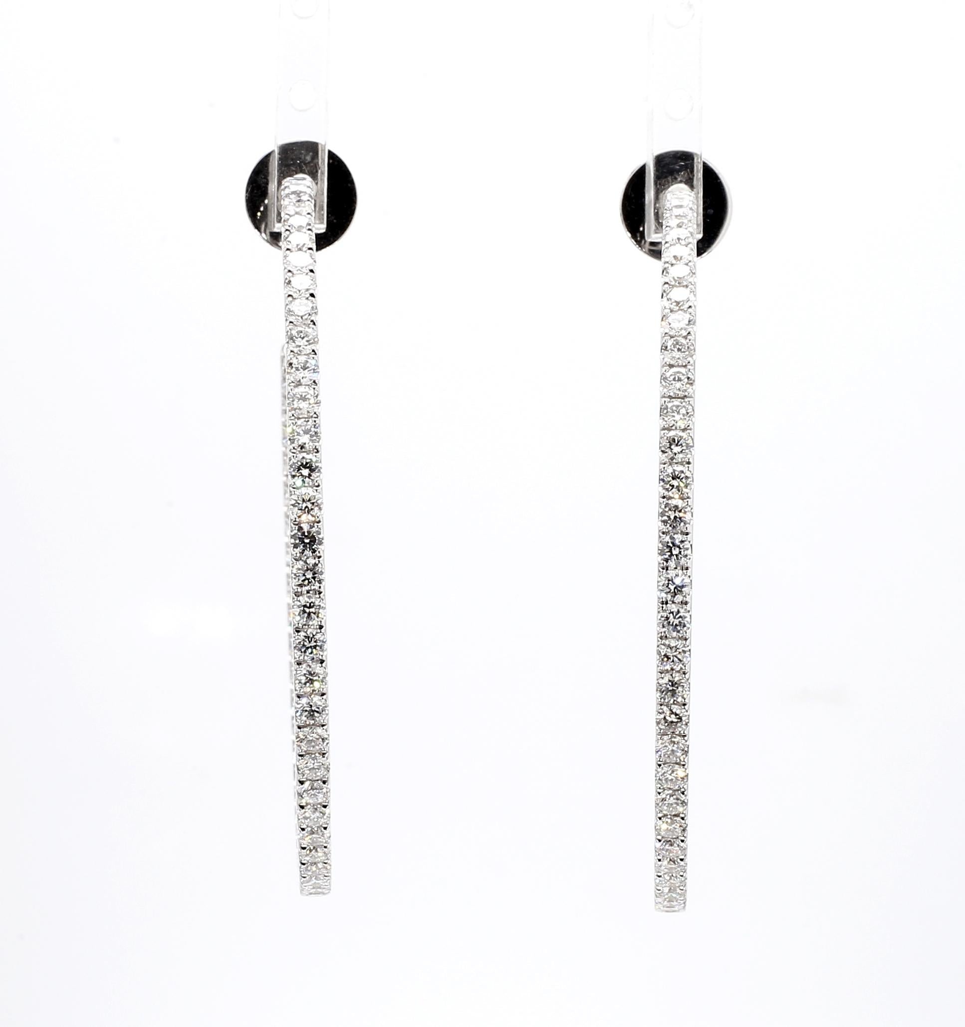 Round Cut 18KWG 2 Inch 4 CTS Diamond Hoop Earring For Sale