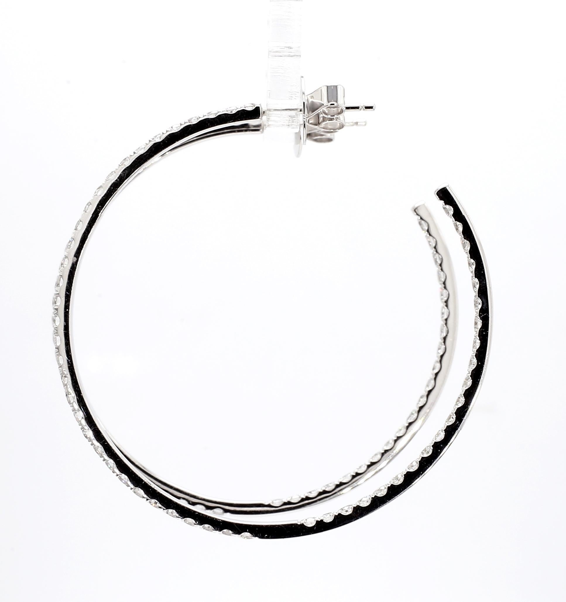 Women's or Men's 18KWG 2 Inch 4 CTS Diamond Hoop Earring For Sale