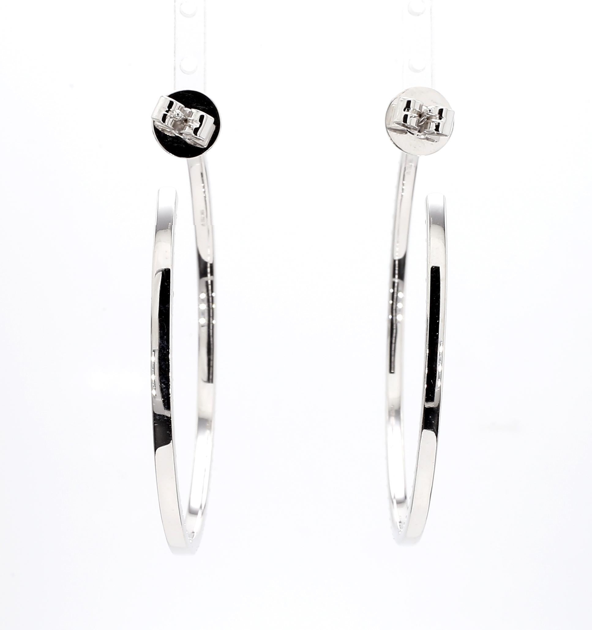 18KWG 2 Inch 4 CTS Diamond Hoop Earring For Sale 2