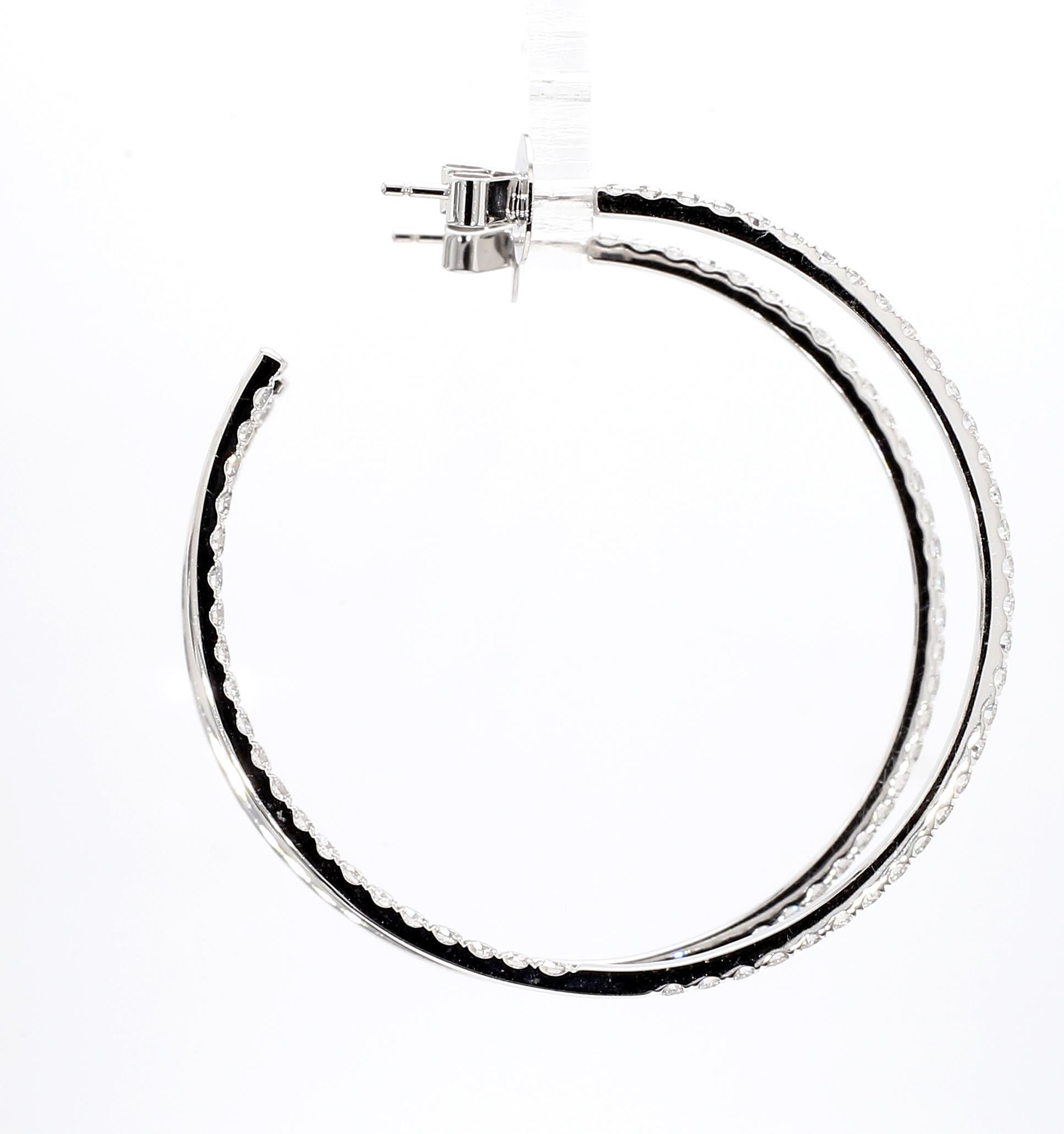 18KWG 2 Inch 4 CTS Diamond Hoop Earring For Sale 4