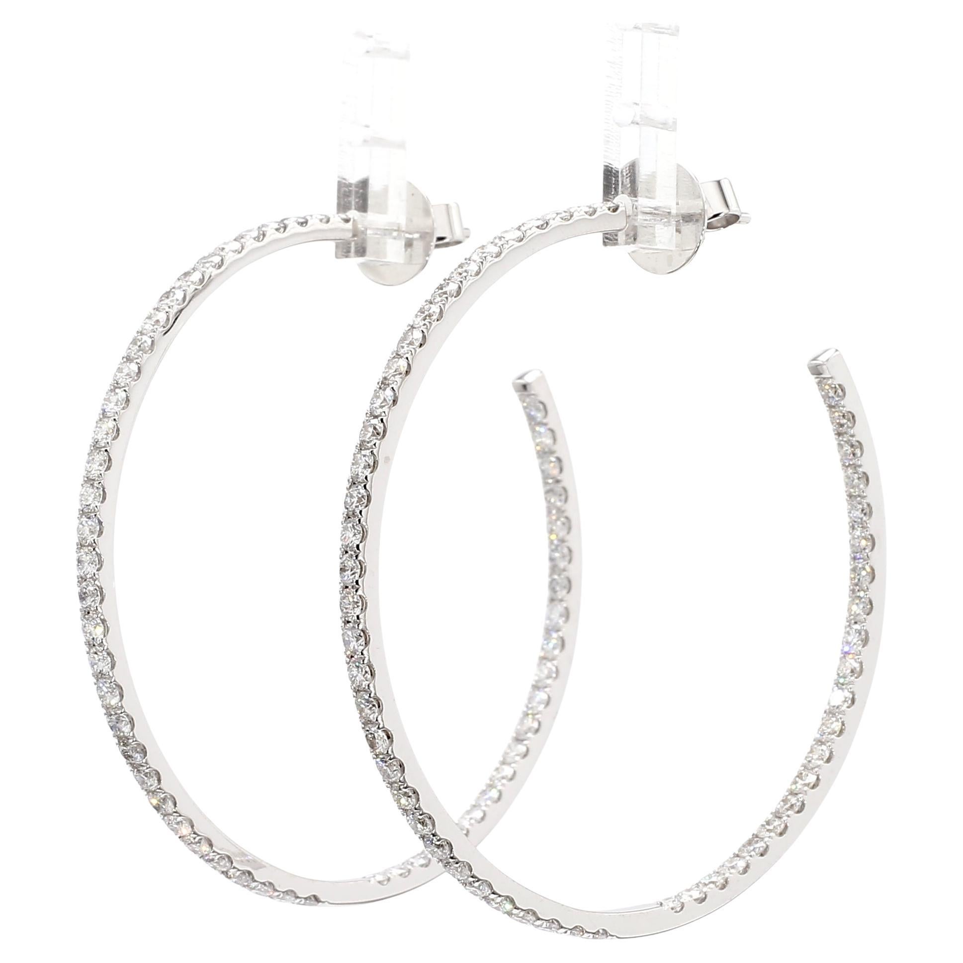 18KWG 2 Inch 4 CTS Diamond Hoop Earring