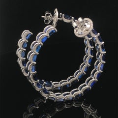 18KWG 32 CTS Ceylon Sapphire and Diamond Large Hoop Earring