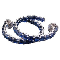 18KWG 32 CTS Ceylon Sapphire and Diamond Large Hoop Earring