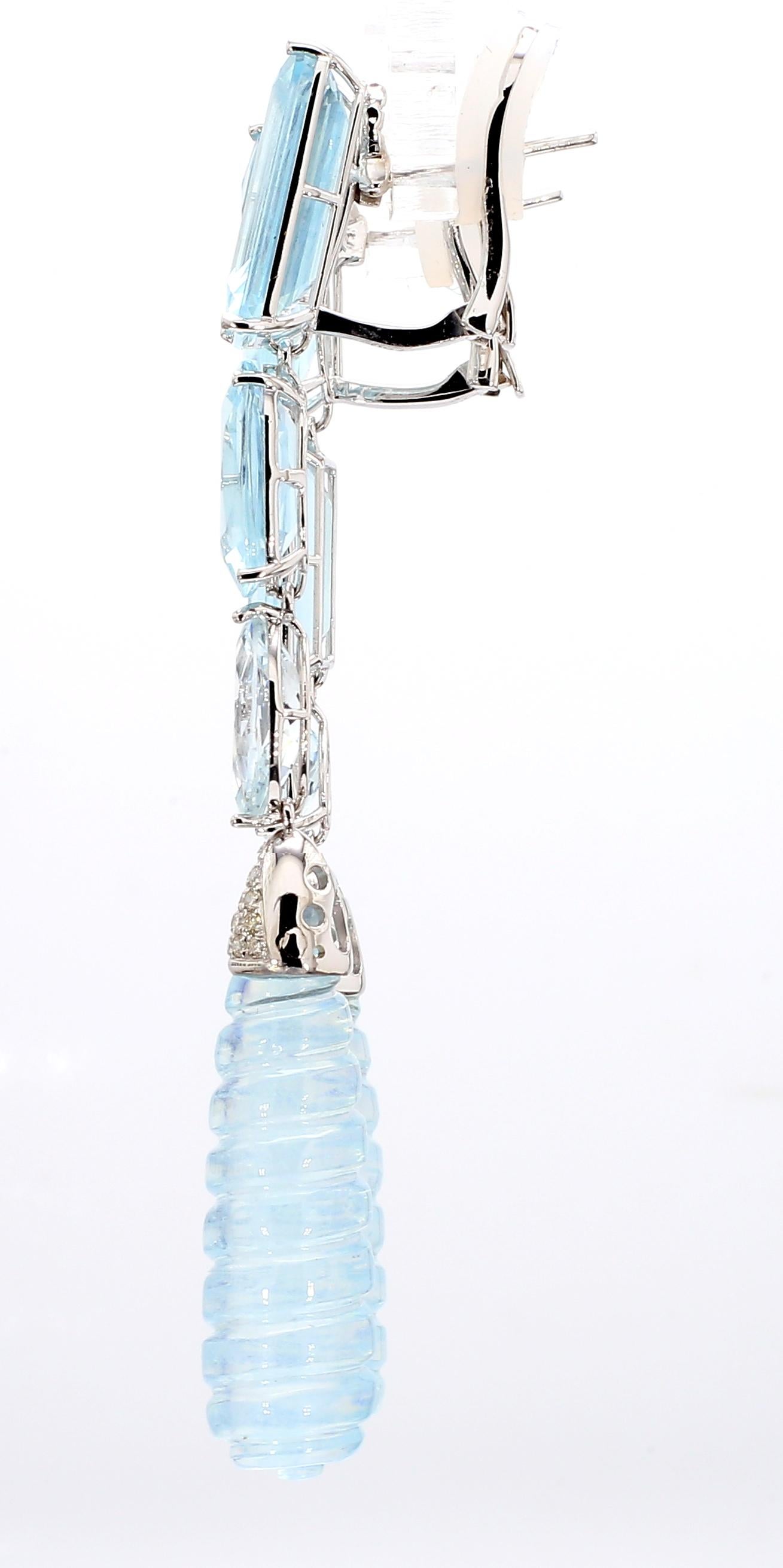 Contemporary 18KWG Aquamarine and Diamond Drop Earrings For Sale