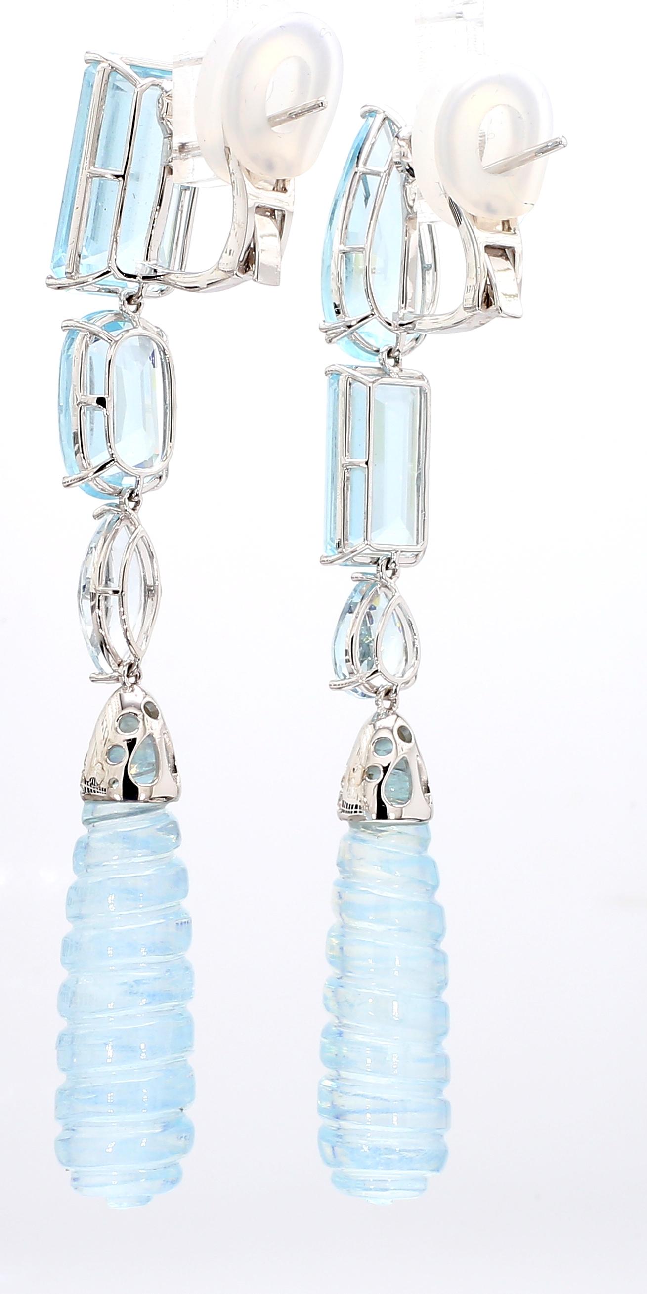 Mixed Cut 18KWG Aquamarine and Diamond Drop Earrings For Sale