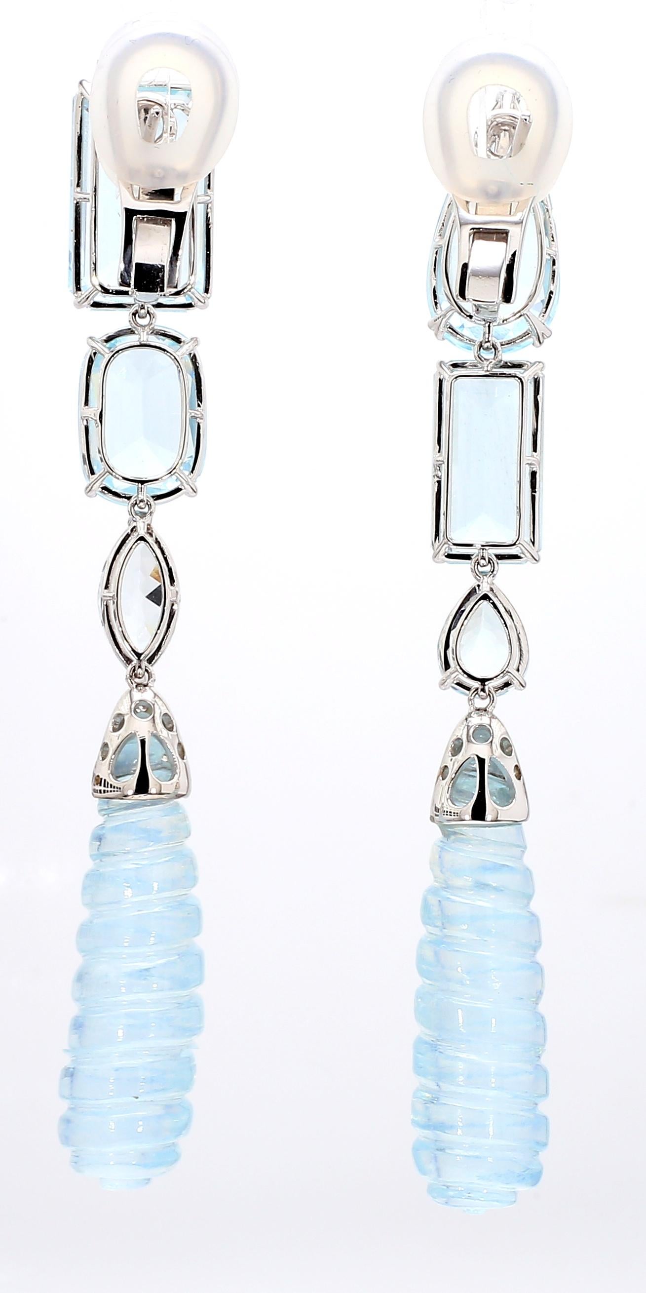 18KWG Aquamarine and Diamond Drop Earrings In New Condition For Sale In New York, NY