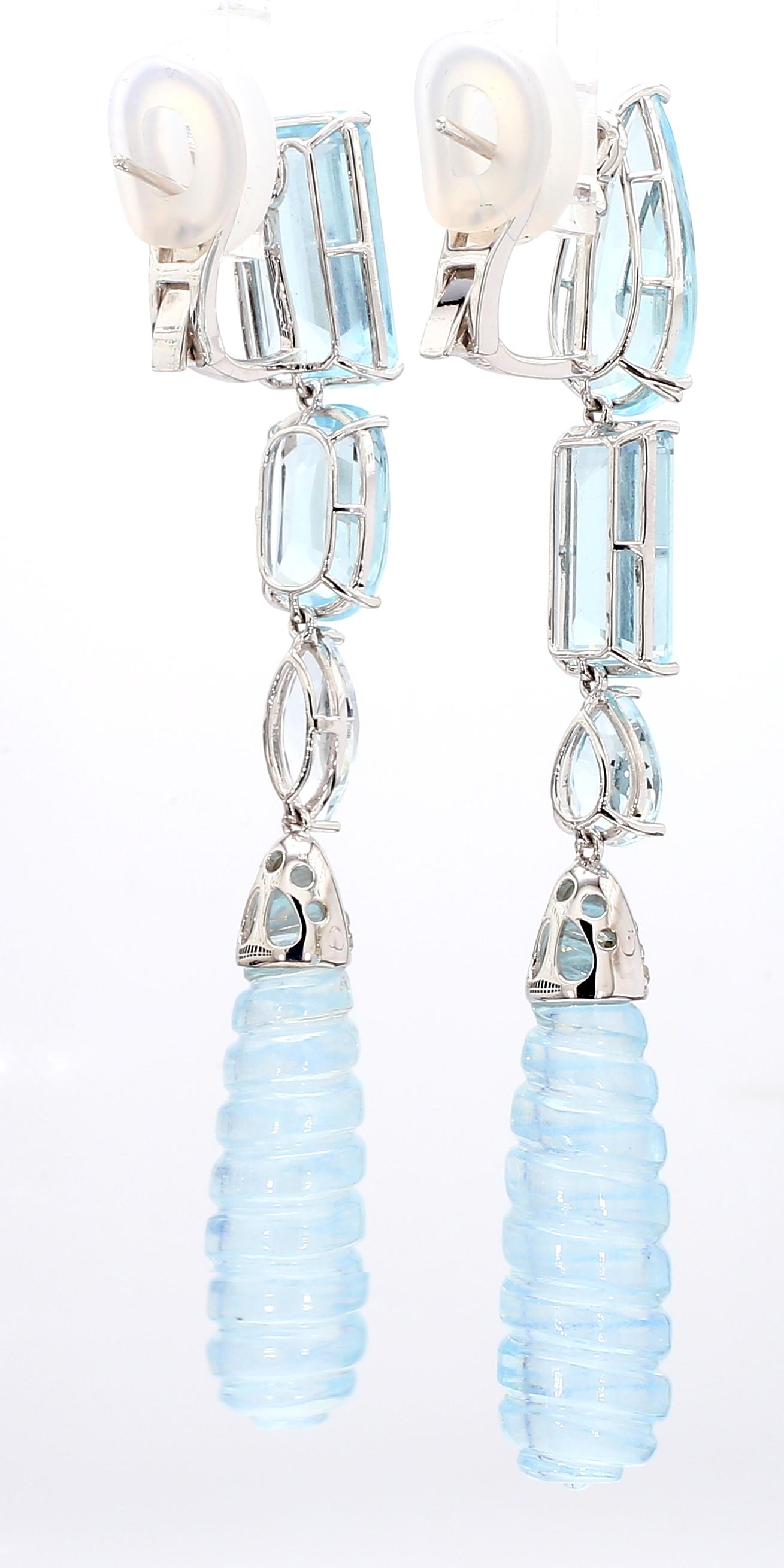 Women's 18KWG Aquamarine and Diamond Drop Earrings For Sale