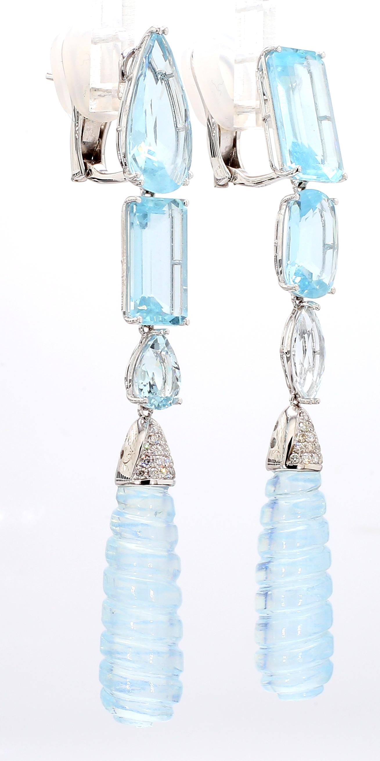 18KWG Aquamarine and Diamond Drop Earrings For Sale 1