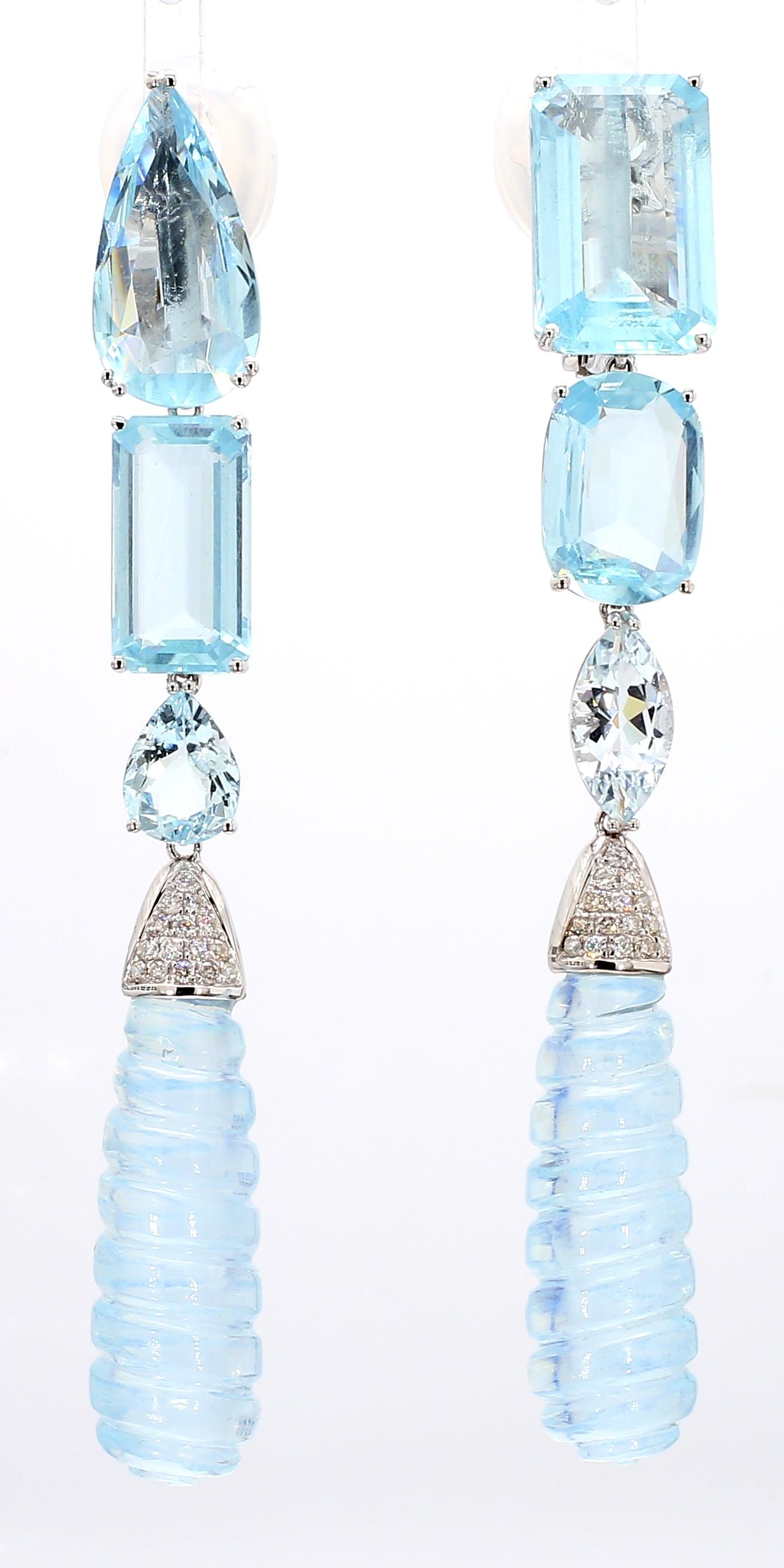 18KWG Aquamarine and Diamond Drop Earrings For Sale 2