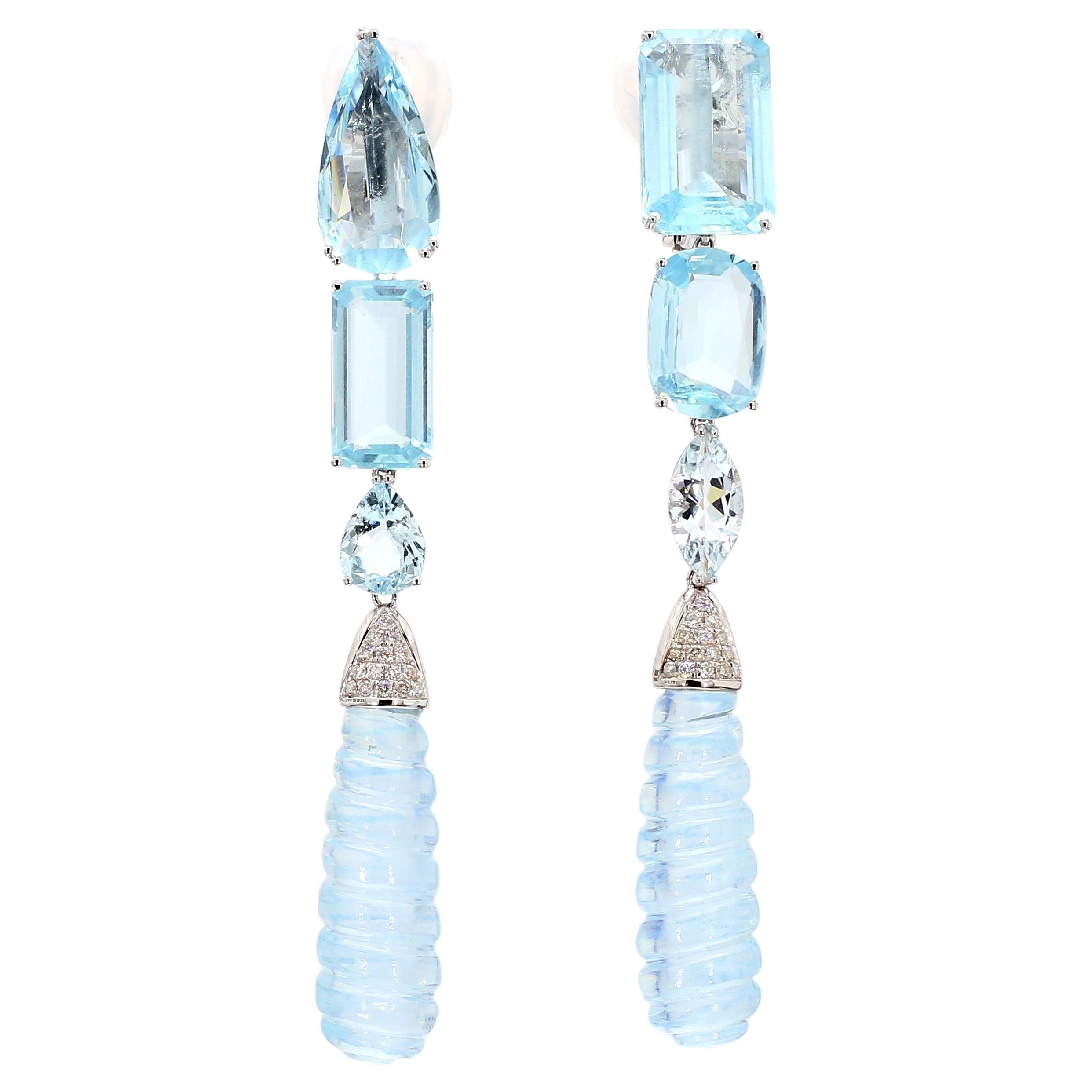 18KWG Aquamarine and Diamond Drop Earrings