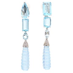18KWG Aquamarin- und Diamant-Tropfen-Ohrringe