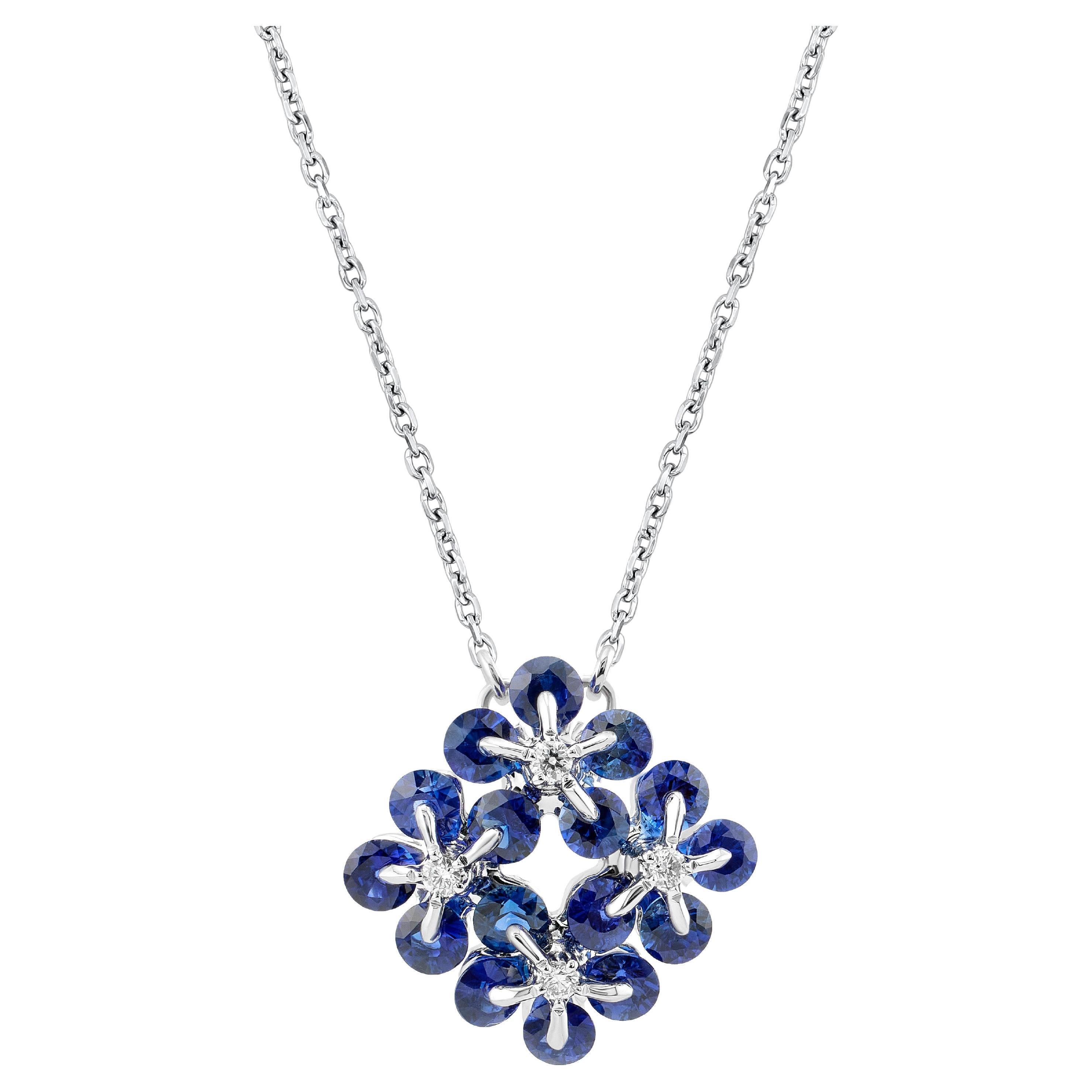 Collier floral en saphir bleu et diamant 18KWG par MOISEIKIN