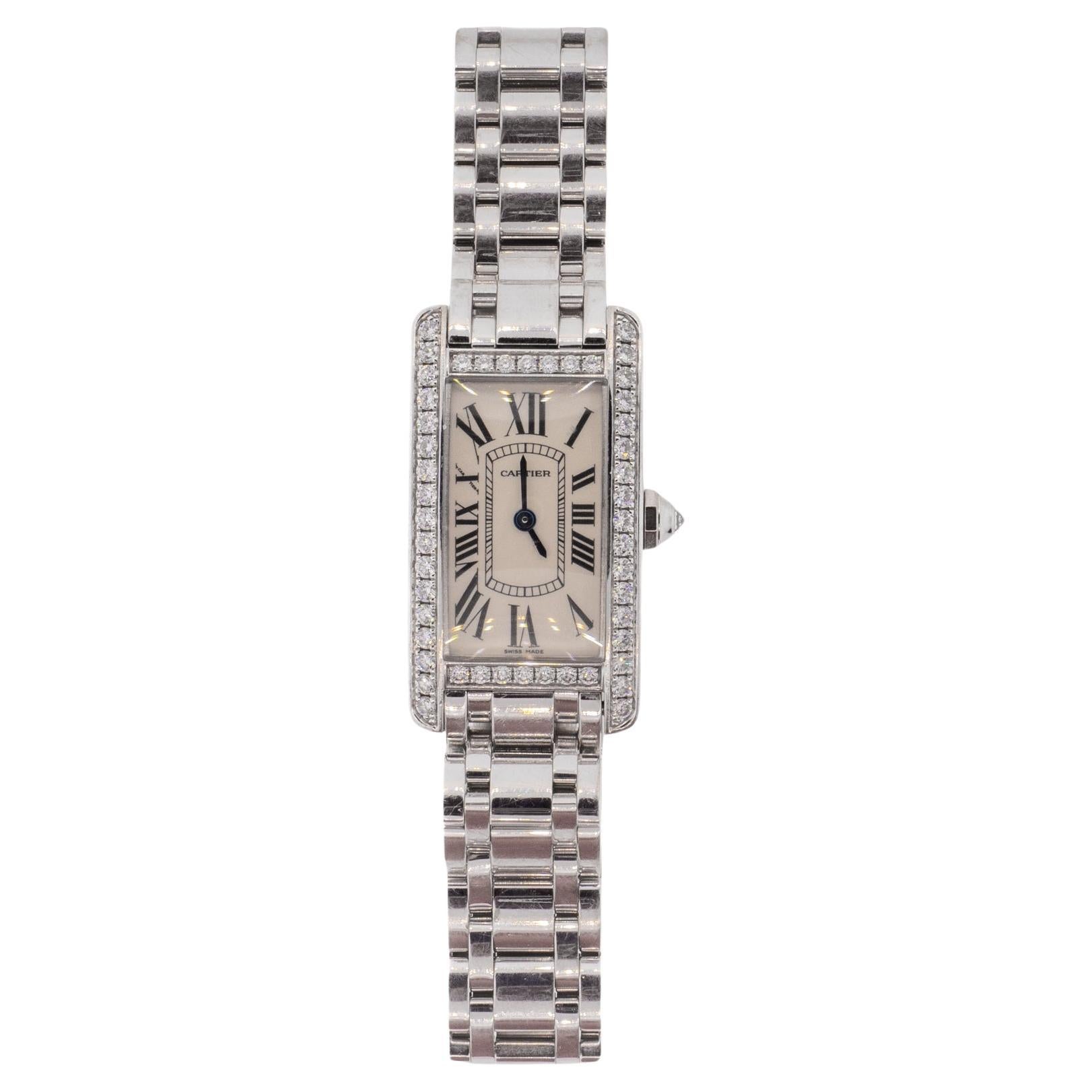 18KWG Cartier Diamond Face Tank Américaine Watch For Sale