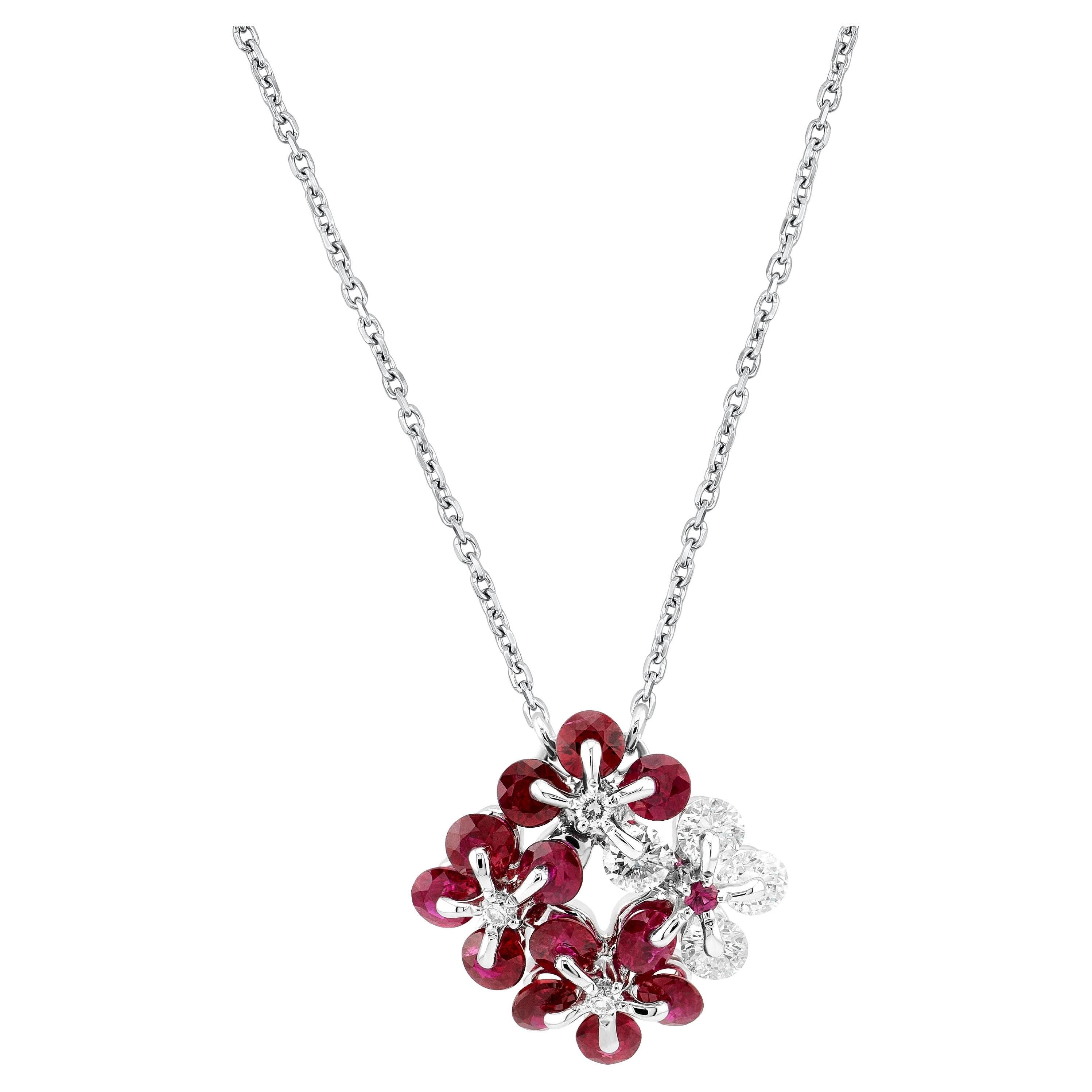 Collier floral en rubis et diamants 18KWG par MOISEIKIN