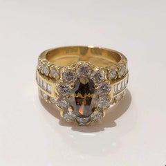 18KY 1.18CT Fancy Deep Brown Oval Diamond Halo Wide Ring