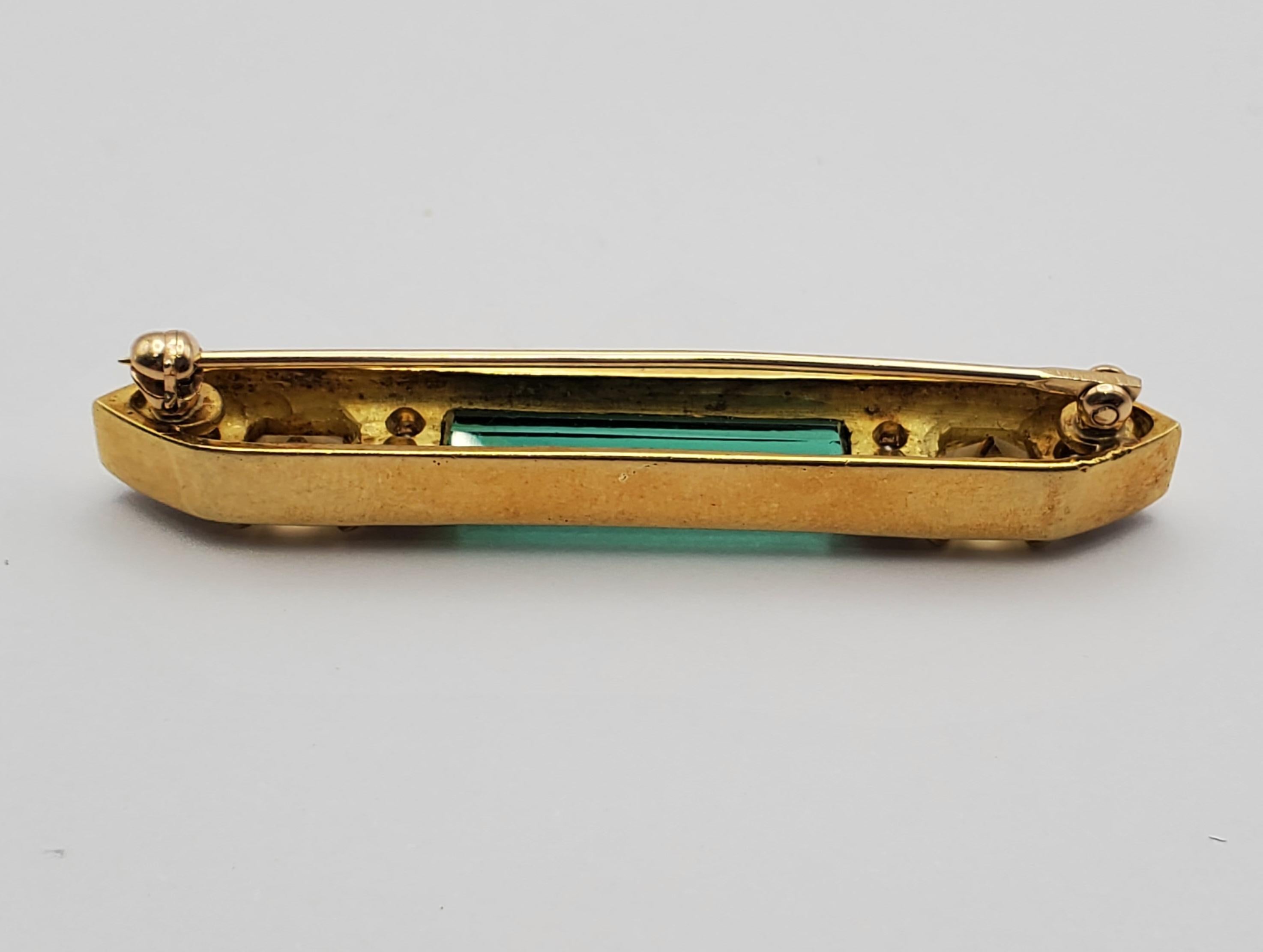 Emerald Cut 18KY 3.60tw Gorgeous Modern Tourmaline, Diamond, & Heliodor Brooch   For Sale