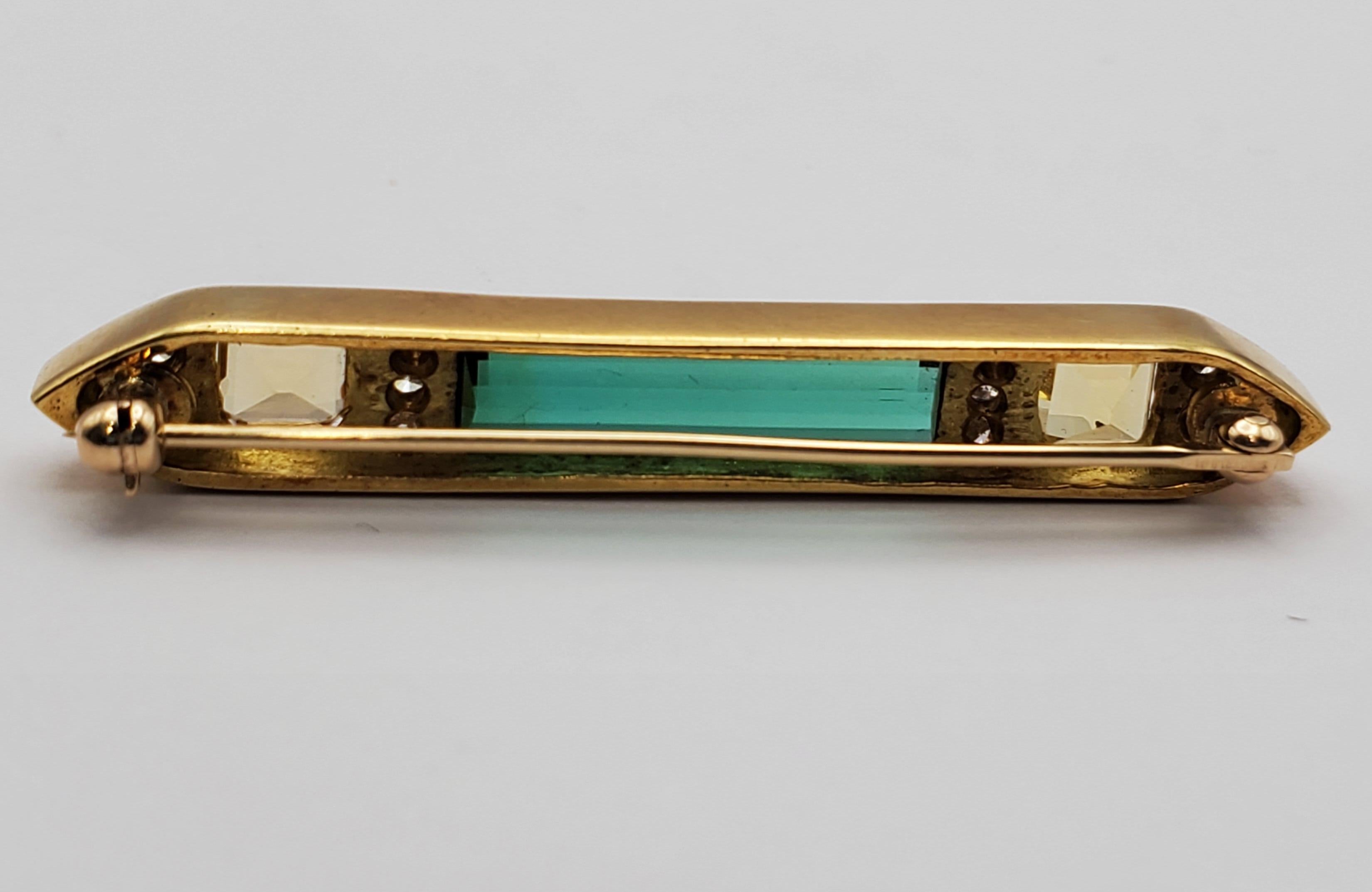 18KY 3.60tw Gorgeous Modern Tourmaline, Diamond, & Heliodor Brooch   In Good Condition For Sale In Pittsburgh, PA