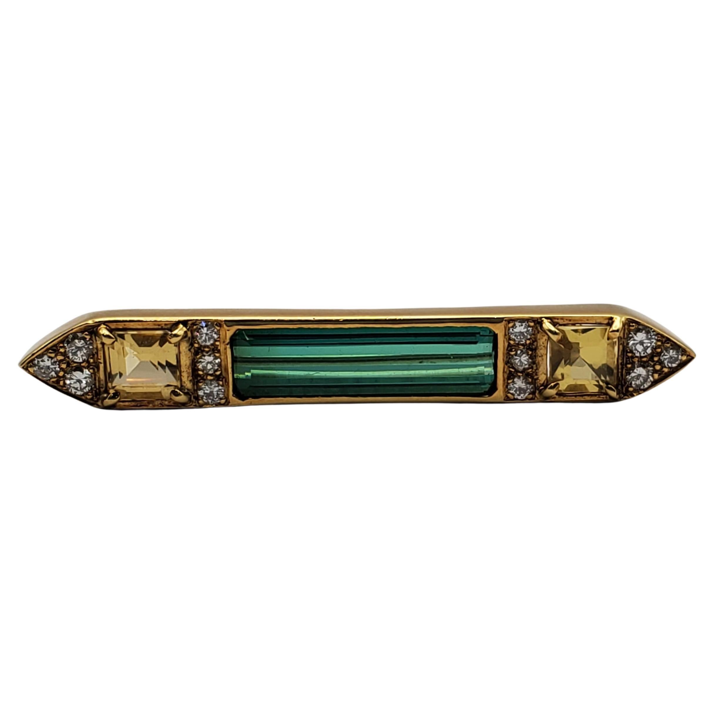 18KY 3.60tw Gorgeous Modern Tourmaline, Diamond, & Heliodor Brooch   For Sale