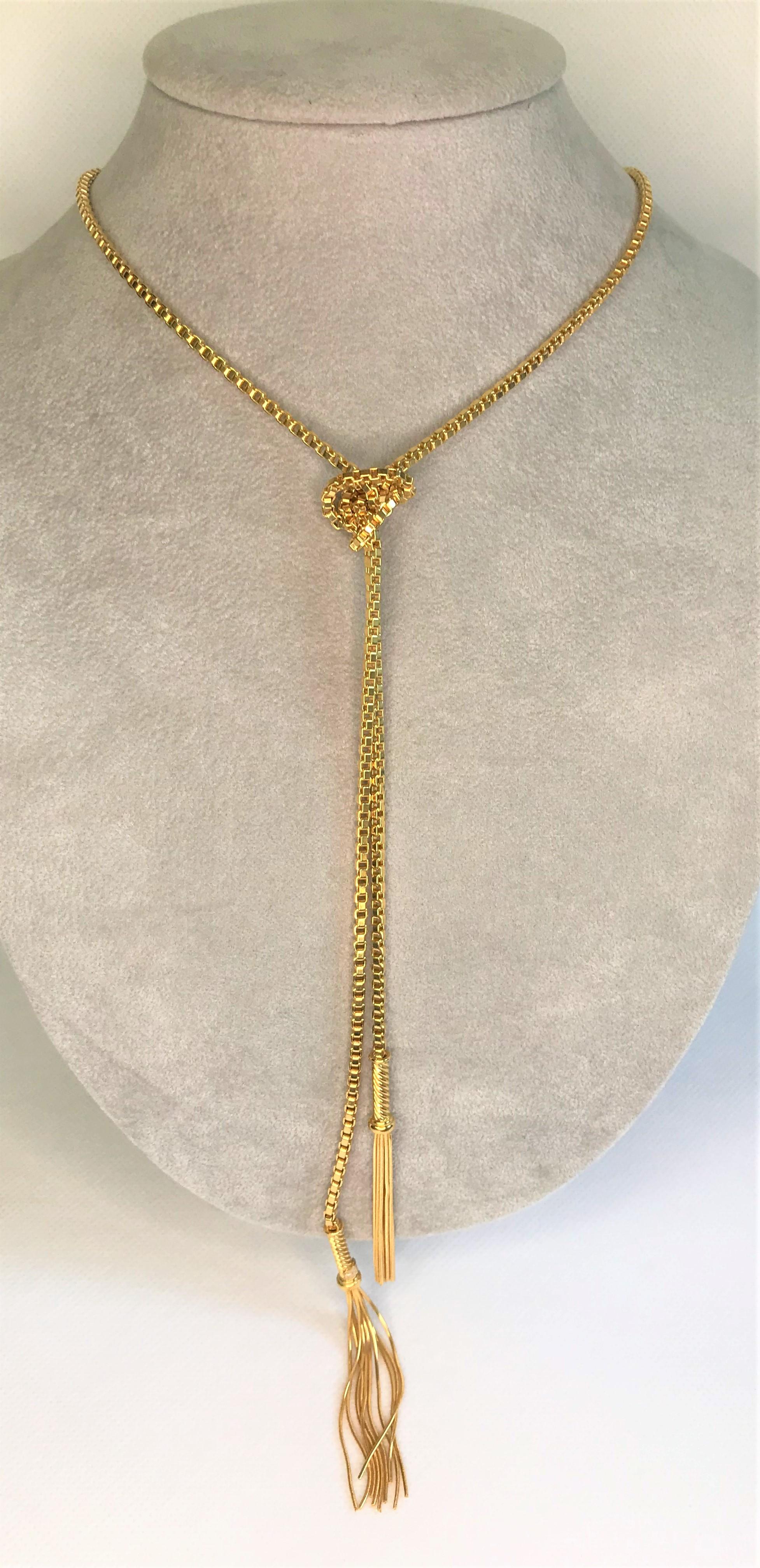 18KY 48-inch Box Chain Tassel Necklace 2