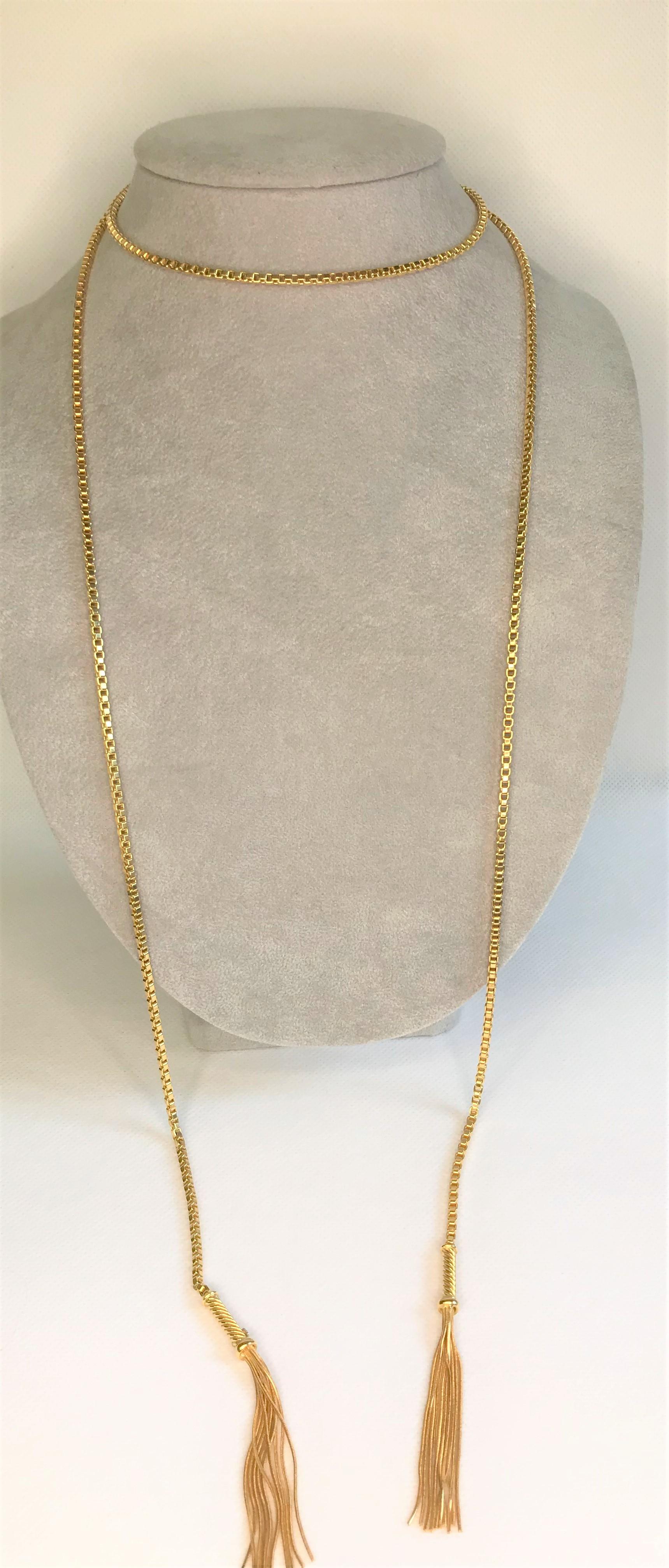 18KY 48-inch Box Chain Tassel Necklace 3