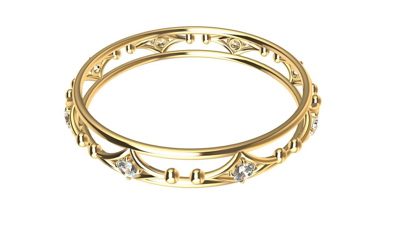  18 Karat Yellow Gold Arabesque Diamond Rhombus Bangle,  