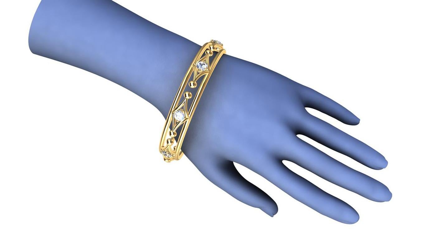 Taille ronde Bracelet jonc en or jaune 18 carats avec arabesque de 4 carats de diamants certifiés GIA en vente