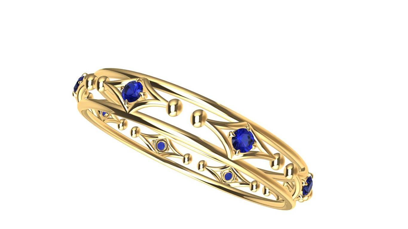 Tiffany designer , Thomas Kurilla created this for 1stdibs 18 Karat Yellow Gold Arabesque Sapphire Rhombus Bangle,  