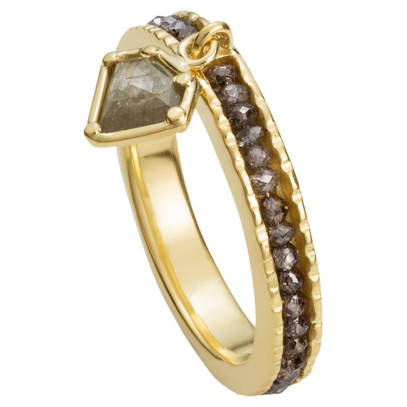 18KY Brown Diamond Charm Ring For Sale