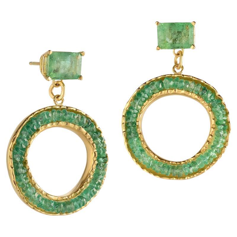 18KY Coin Earrings with Emeralds 5.62 CTW For Sale