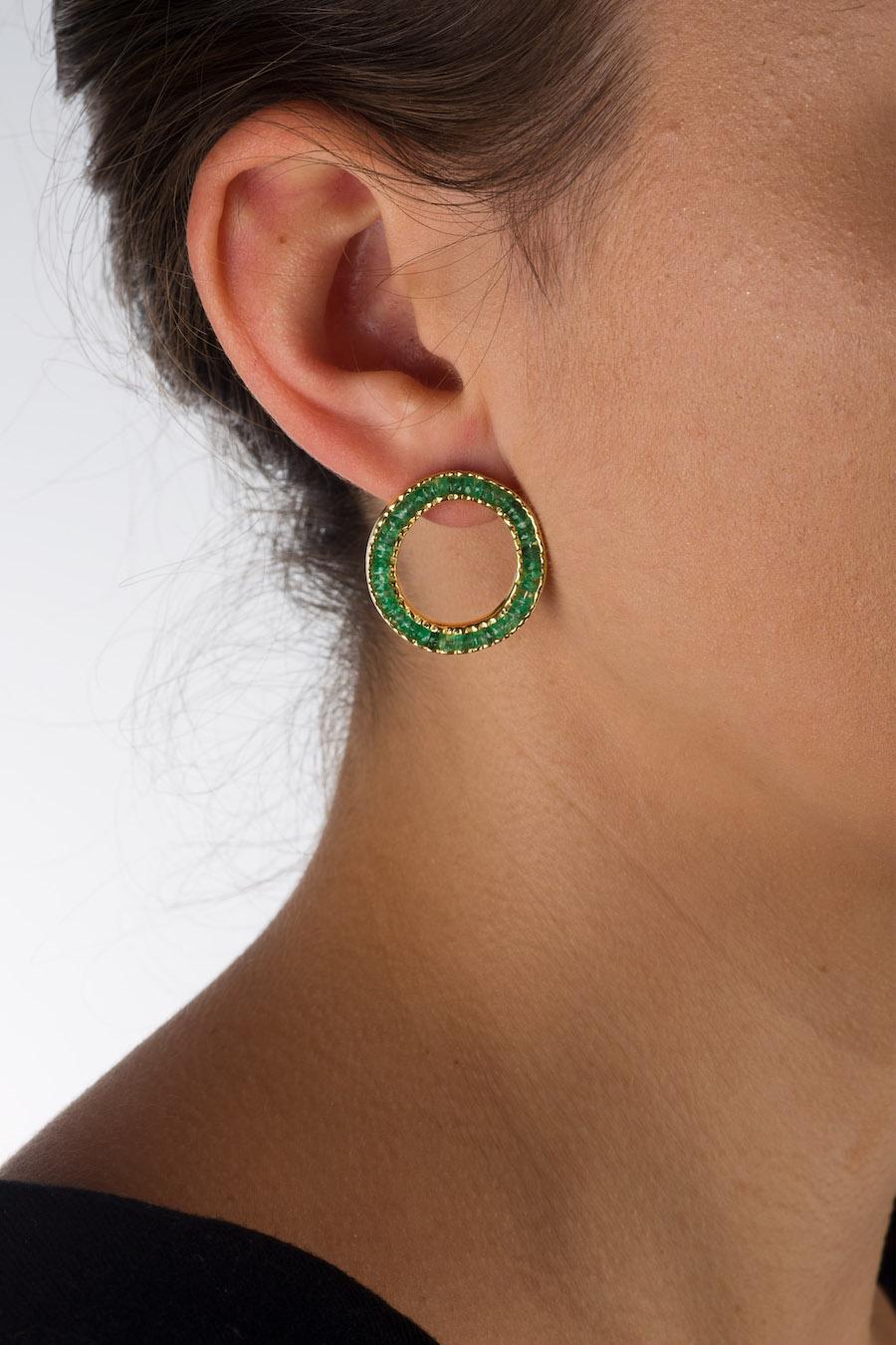 Artisan 18KY Coin Earrings with Emeralds For Sale