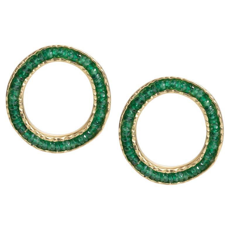 18KY Coin Earrings with Emeralds