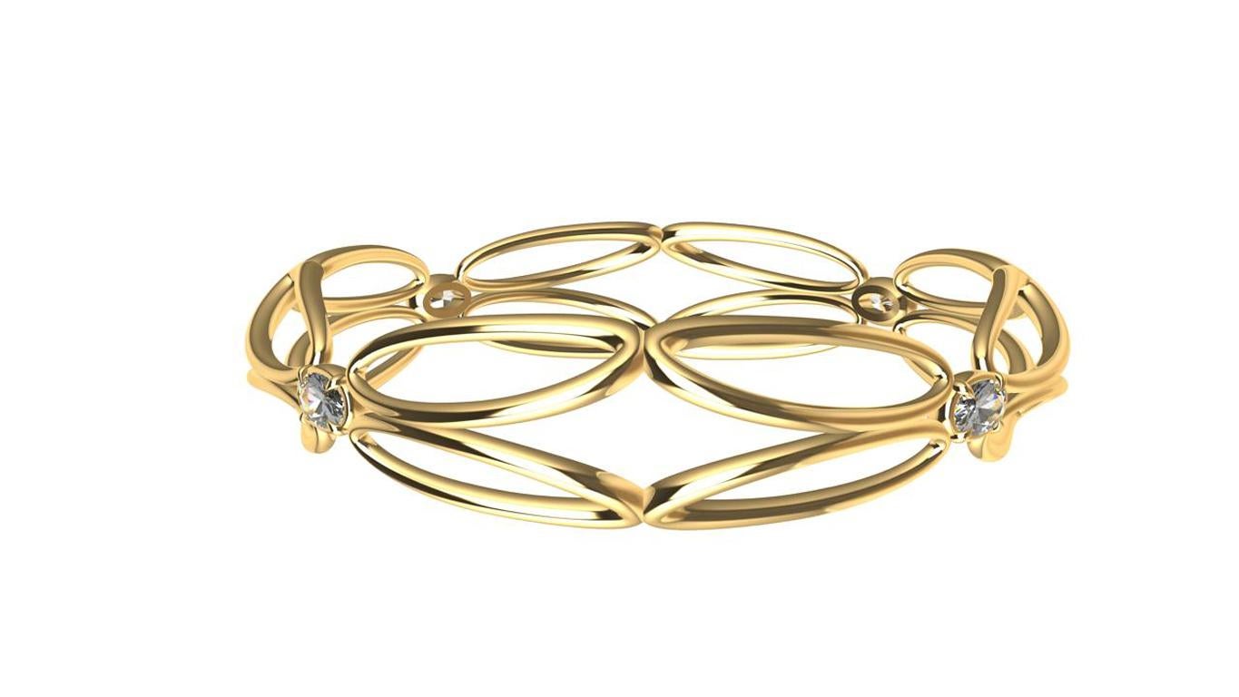 18 Karat Yellow Gold  Diamond Arabesque Wings Bangle,  Inspired by simplicity and birds flying , and I  still got the rhombus design into the bracelet.  3 carats  total weight GIA certified diamonds. Made to order, please allow 6 weeks for delivery.