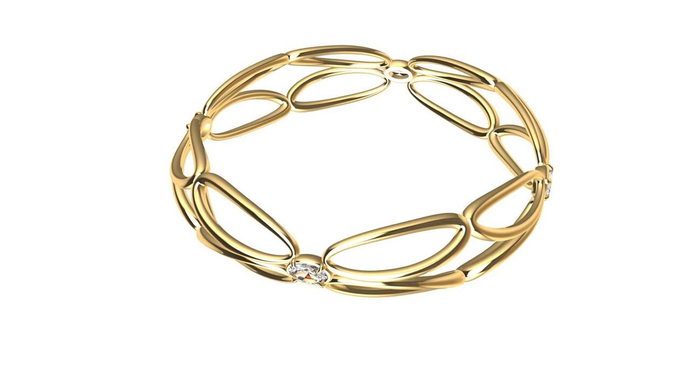Contemporain Bracelet jonc arabesque en or jaune 18 carats et diamants en vente