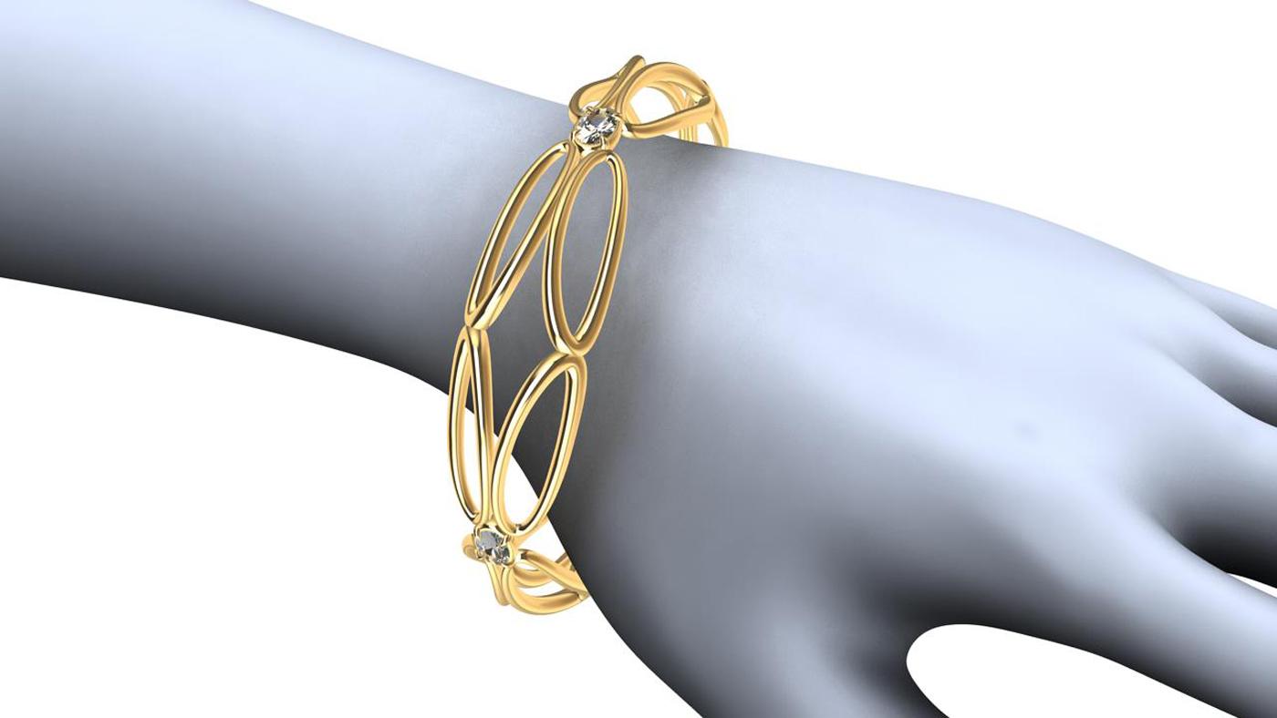 Taille ovale Bracelet jonc arabesque en or jaune 18 carats et diamants en vente