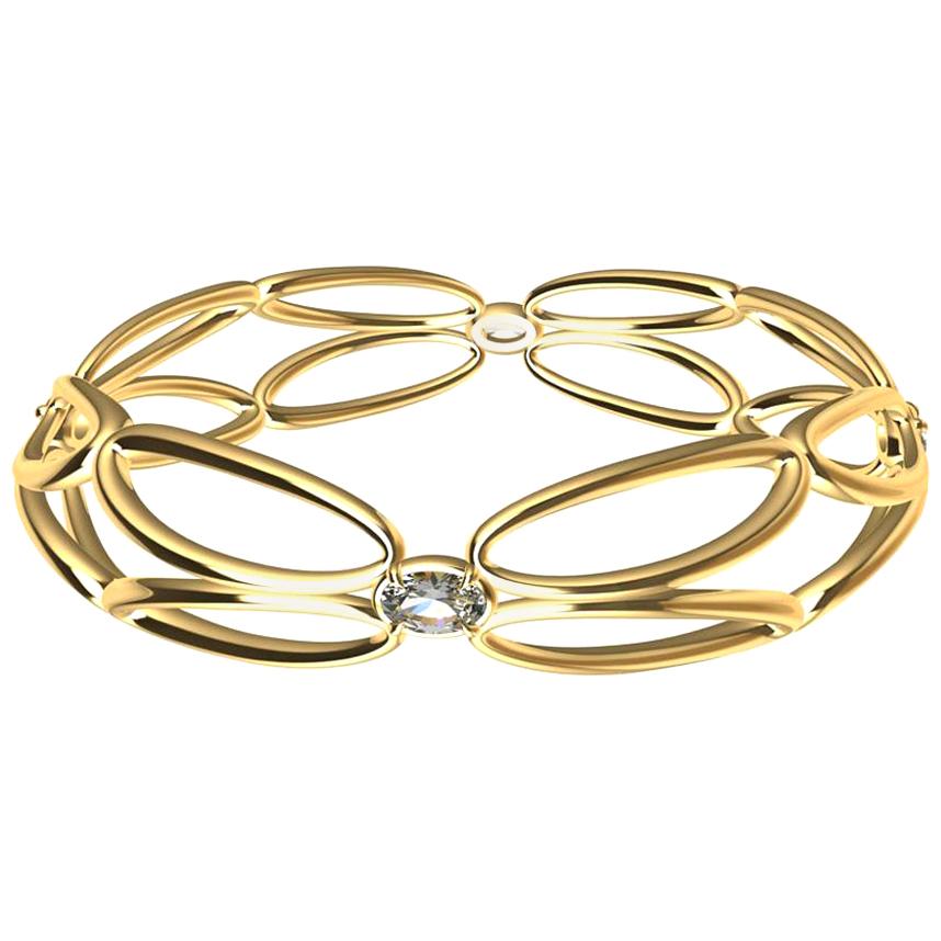 Bracelet jonc arabesque en or jaune 18 carats et diamants en vente