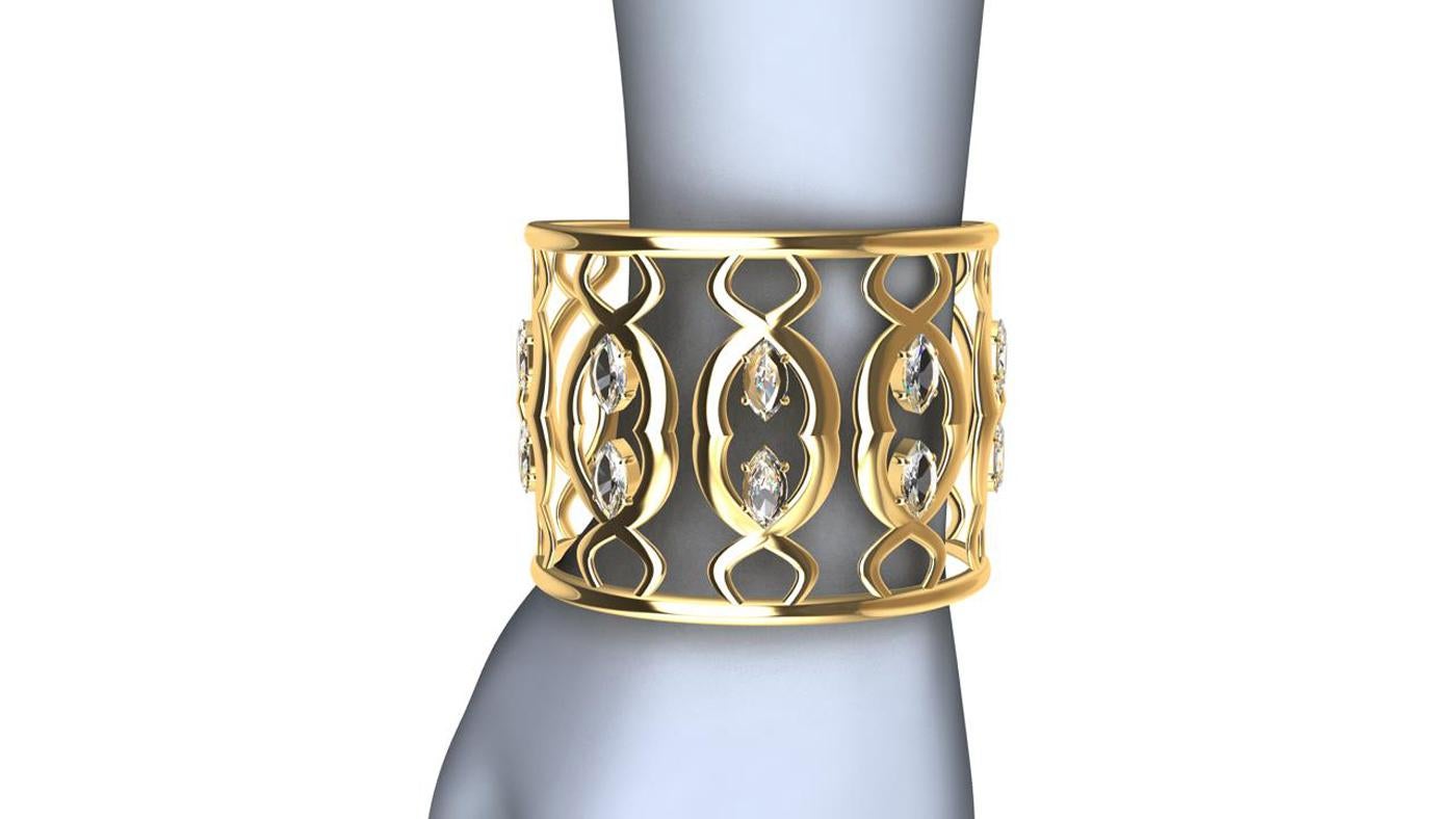 18ky  Bracelet manchette double arabesque avec diamants GIA 